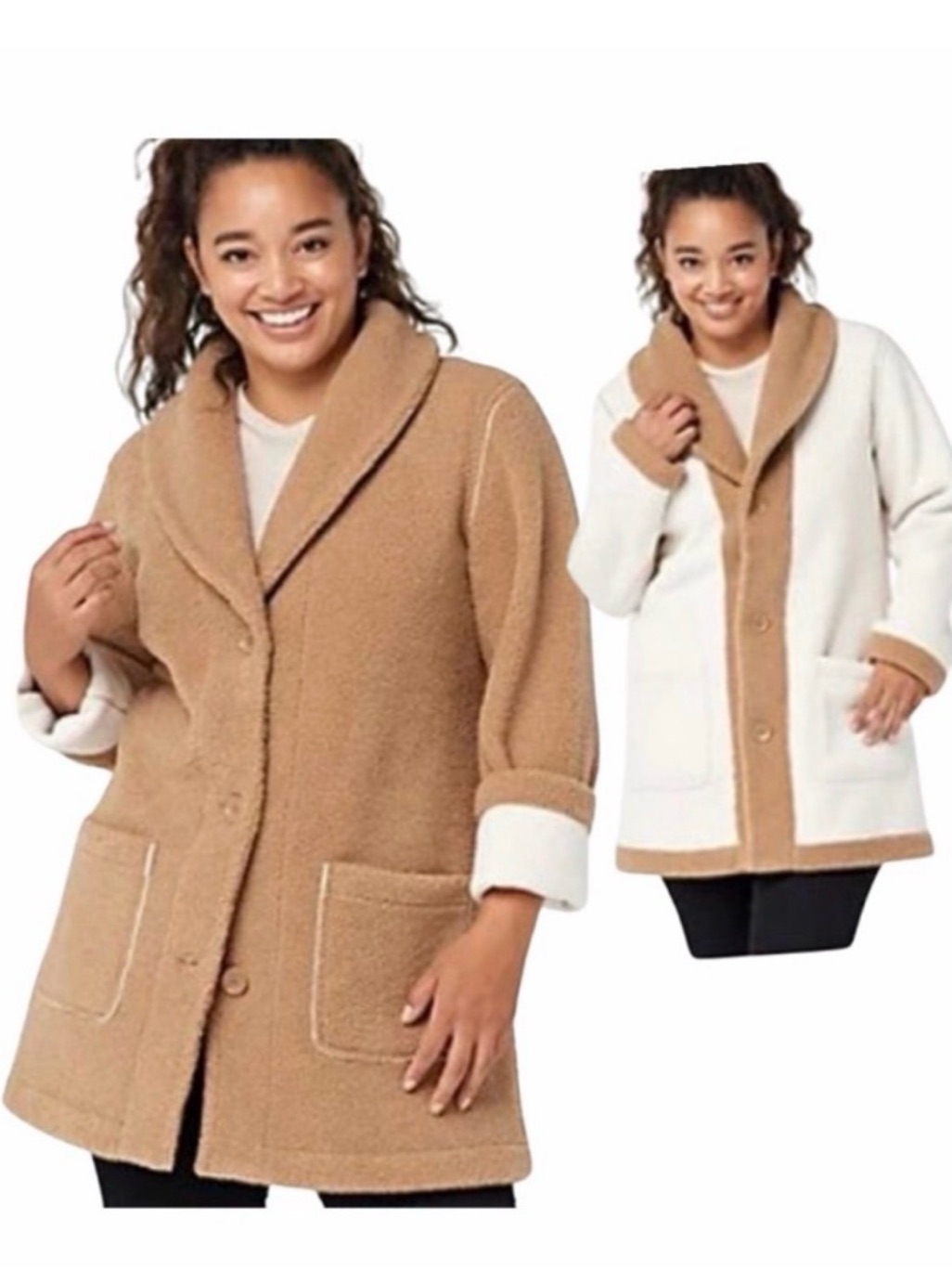 Susan Graver “Weekend” Reversible Sherpa Coat